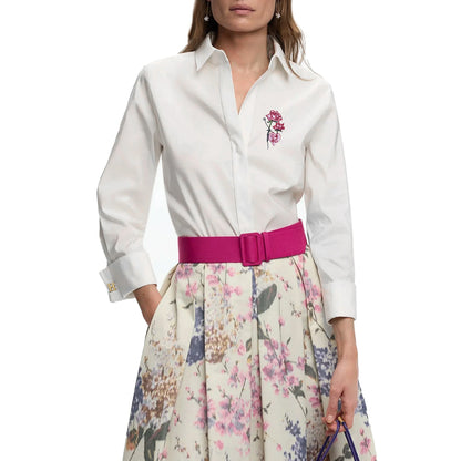 Women's Temperament Embroidery Lapel Tops single-breasted Commuter Long Sleeve Shirt Summer Casual Tops