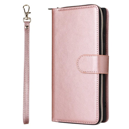 Double Layer Zipper Wallet Case with 9 Card Slots for iPhone 16 16E Pro Max 15 14 Plus13 12 Pro Max PU Leather Flip Cover
