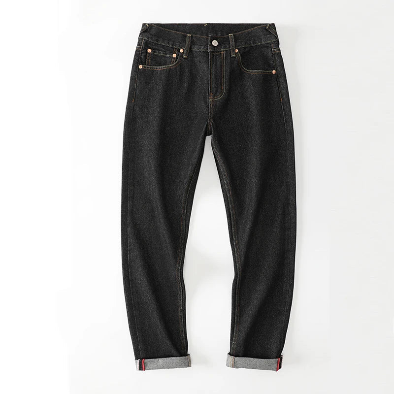 Japanese Handmade Embroidered Jeans Men's Pure Cotton Straight Tube Hip-Hop Popular Slim Red Ears Show Thin Trousers Devil Big M