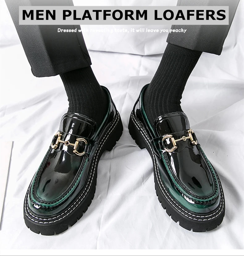 New Men Patent Leather Loafers Fashion Casual Shoes Male Thick Sole Increased Height Slip On Breathable Comfortable Driving Shoe