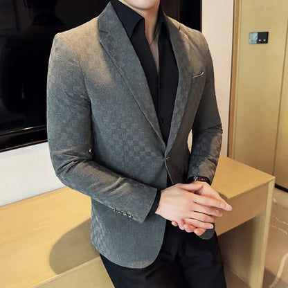 2025 Spring Plaid Blazers Coats 6 Color Fashion Luxury Business Slim Fit Social Suit Jacket Formal Wedding Prom Tuxedo 5XL-M