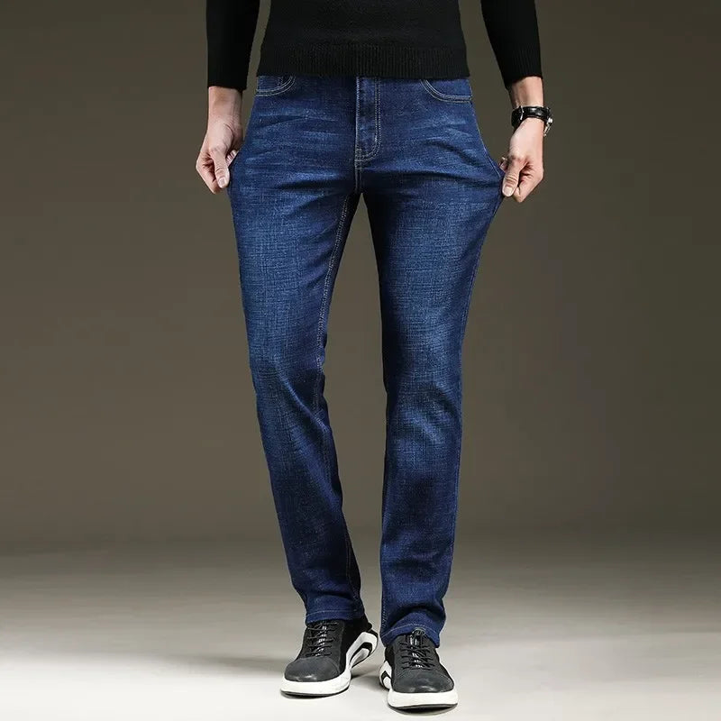 Brand 2026 New Men's Slim Elastic Jeans Fashion Business Classic Style  Denim Pants Trousers Male