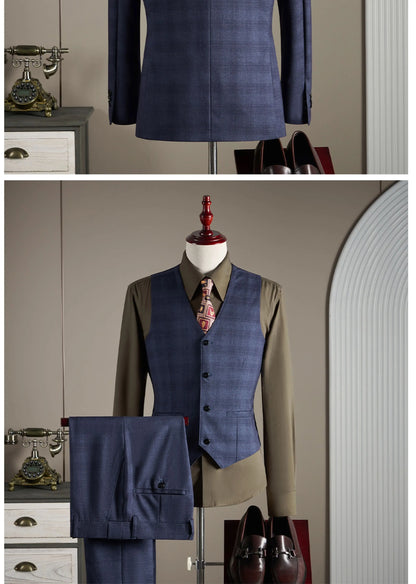 High-quality, Fashionable and Stylish Wedding Casual Checkered Suit Set, Men's Business Casual Suit Three-piece Set