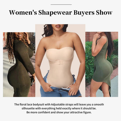 Strapless Bodysuit Off Shoulder Bustier Tube Top Women Front Closure Tummy Control Shapewear Removable Padded Underwear S-4XL