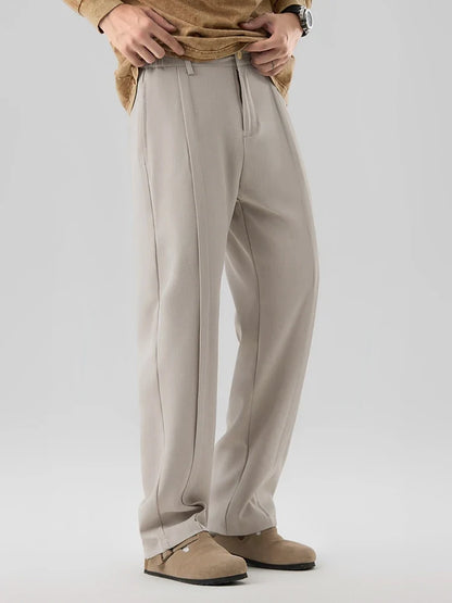 2023 New Autumn Casual Pants Men Korean Fashion Banded Waist Stretch Wide Leg Pleated Suit Slacks Straight Loose Drape Trousers