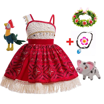 New Moana Dress Costumes Kids Girl Cosplay Toddler Movie Ocean Adventure Infant Frock Halloween Party With Chick Clothes