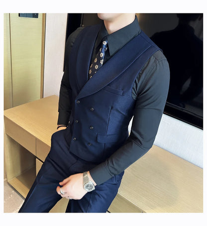 Men Luxury Double Breasted Design Solid Vest Formal Groom Wedding Dress Suit Vest Set Fashion Mens Club Singer Clothing 6XL-M
