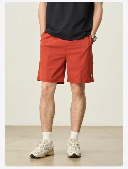 2025 Summer New 145gsm Elastic Fabric Beach Shorts Men Contrast Color Drawstring Athletic Shorts