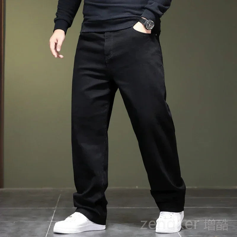 Extra Large Size 48 Men's Jean Straight Leg Loose Denim Pant Male High Elastic Stretch Fleece Big Plus 42 44 46 150 Kg 116 Waist