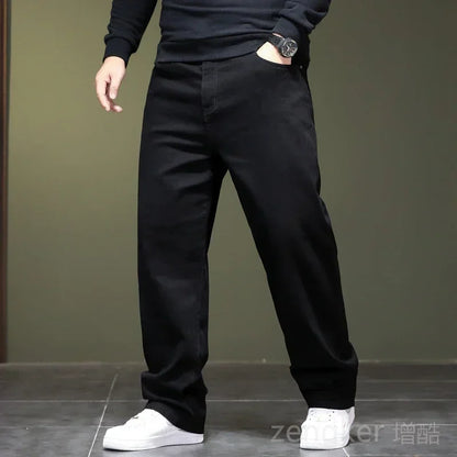 Extra Large Size 48 Men's Jean Straight Leg Loose Denim Pant Male High Elastic Stretch Fleece Big Plus 42 44 46 150 Kg 116 Waist