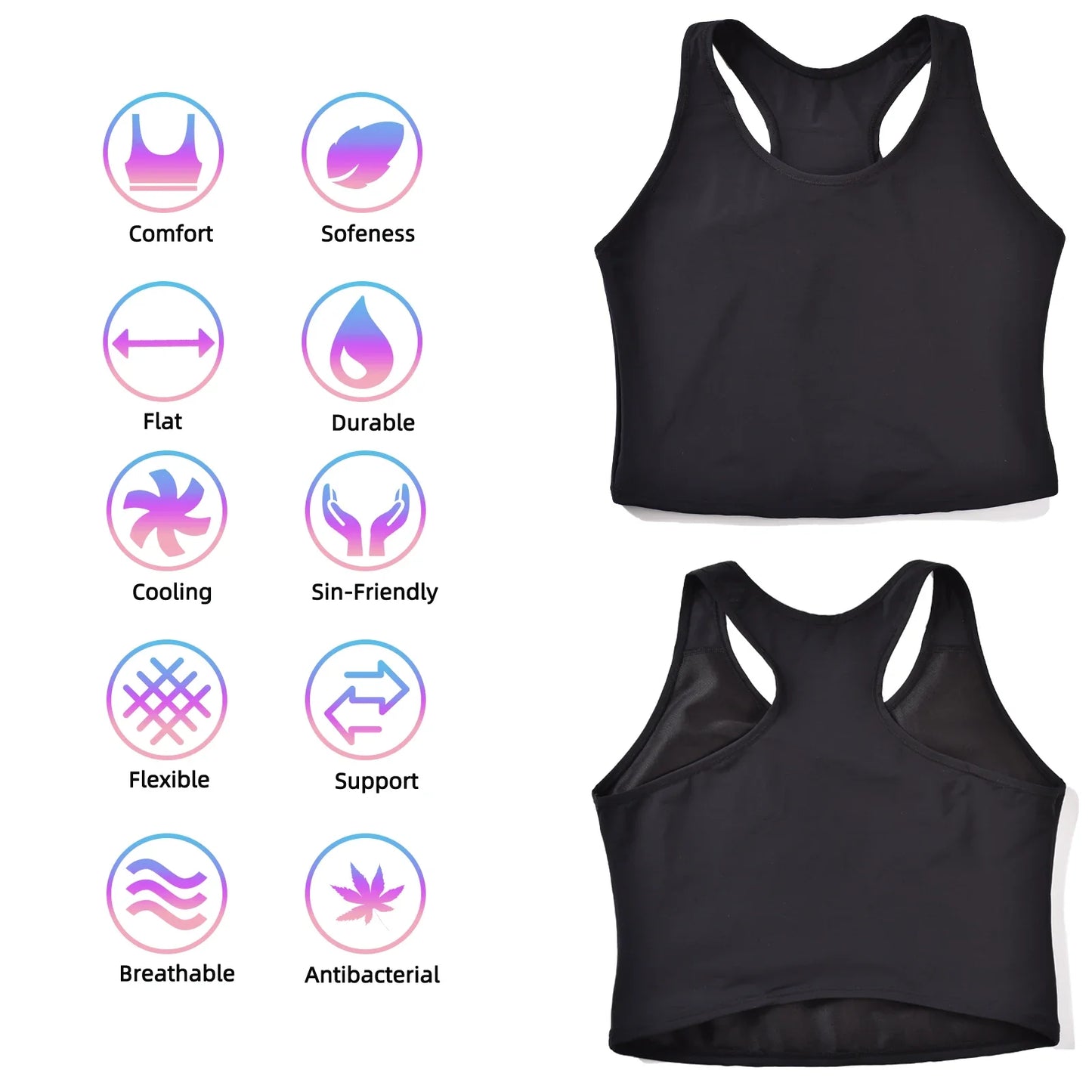 Transgender FTM Breathable Half Chest Binder Tank Top