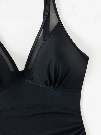 2025 Solid Mesh Patchwork Swimwear Women Sexy Push Up One Piece Swimsuit Monokini Lady Brazilian Beach Bathing Suit