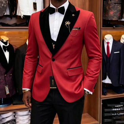 Slim Fit Luxury Three Pieces Men Suit Set Separates Custom Groom Tuxedo With Black Velvet Lapel For Wedding Party ropa hombre