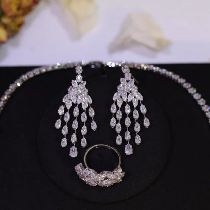 Sparkling Bridal Necklace Luxury Full Zircon Jewelry Sets For Women Party, Luxury Dubai Nigeria Wedding Bridesmaids Accessories