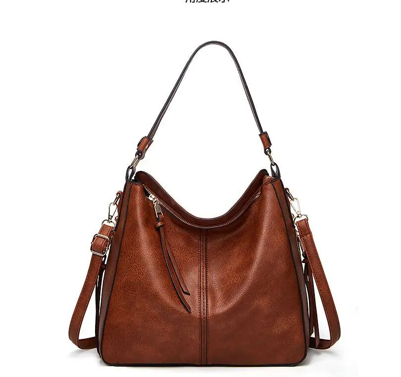 Hobo Bag Leather Women Handbags Female Leisure Shoulder Bags Fashion Purses Vintage Bolsas Large Capacity Tote Bag