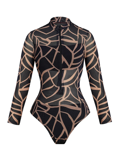 One Piece Sun Protection Swimwear 2026 Women Long Sleeved Print Swimsuit Female Sports Bathers Swimming Bodysuit Beach купальник