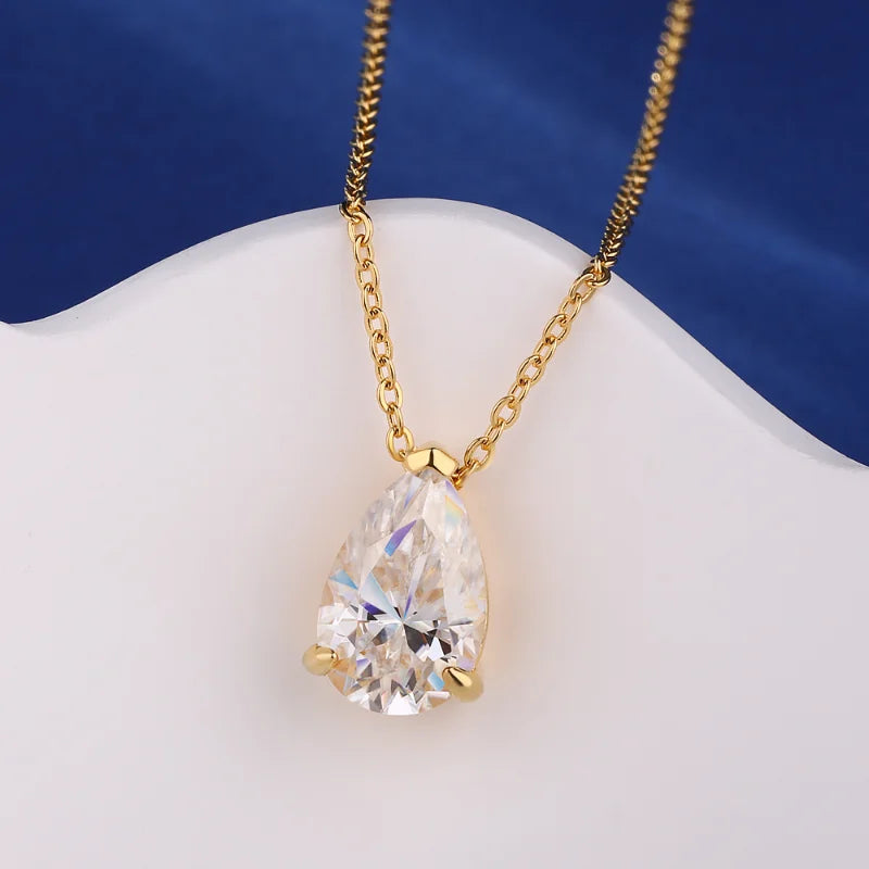 1-4CT Pear Cut D VVS1 Moissanite Necklace 100% S925 Silver 18k Gold Plated Single Diamond Women's Pendant Necklace Fine Jewelry