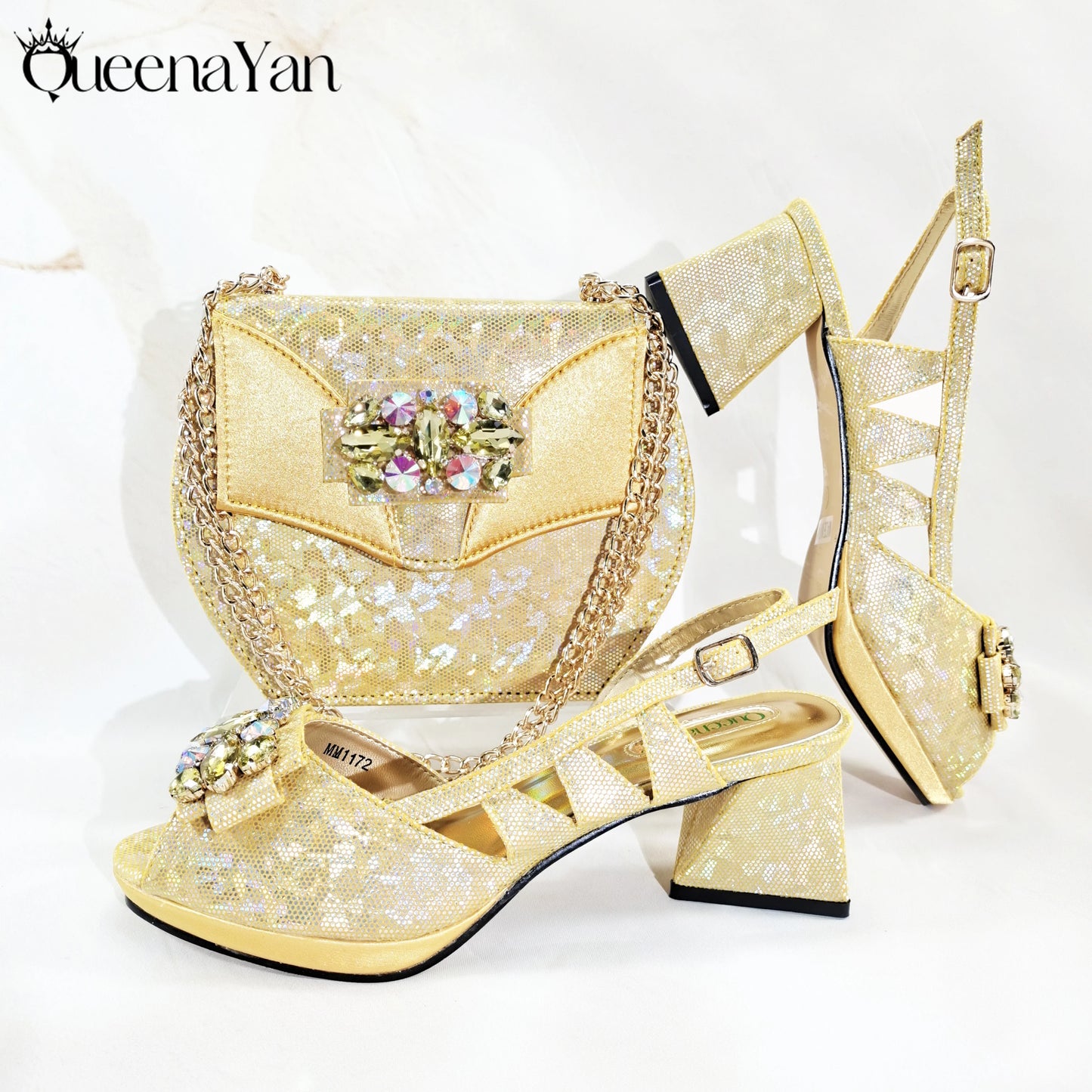 Newest Italian Design Special Synthetic Fabrics Women's Matching Shoe and Bag Set High Heel for Weddings and Parties