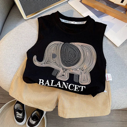New Summer Suits for Baby Cartoon Elephant Kids Sleeveless Top +Short Pants 2pcs/sets Toddler Boy Casual Fashion Clothing Suits
