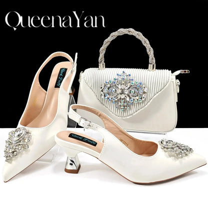 Hot Selling INS Pointed-Toe Luxury Style Women High Heels Sandal With Bag Set Orange Color for Wedding Party