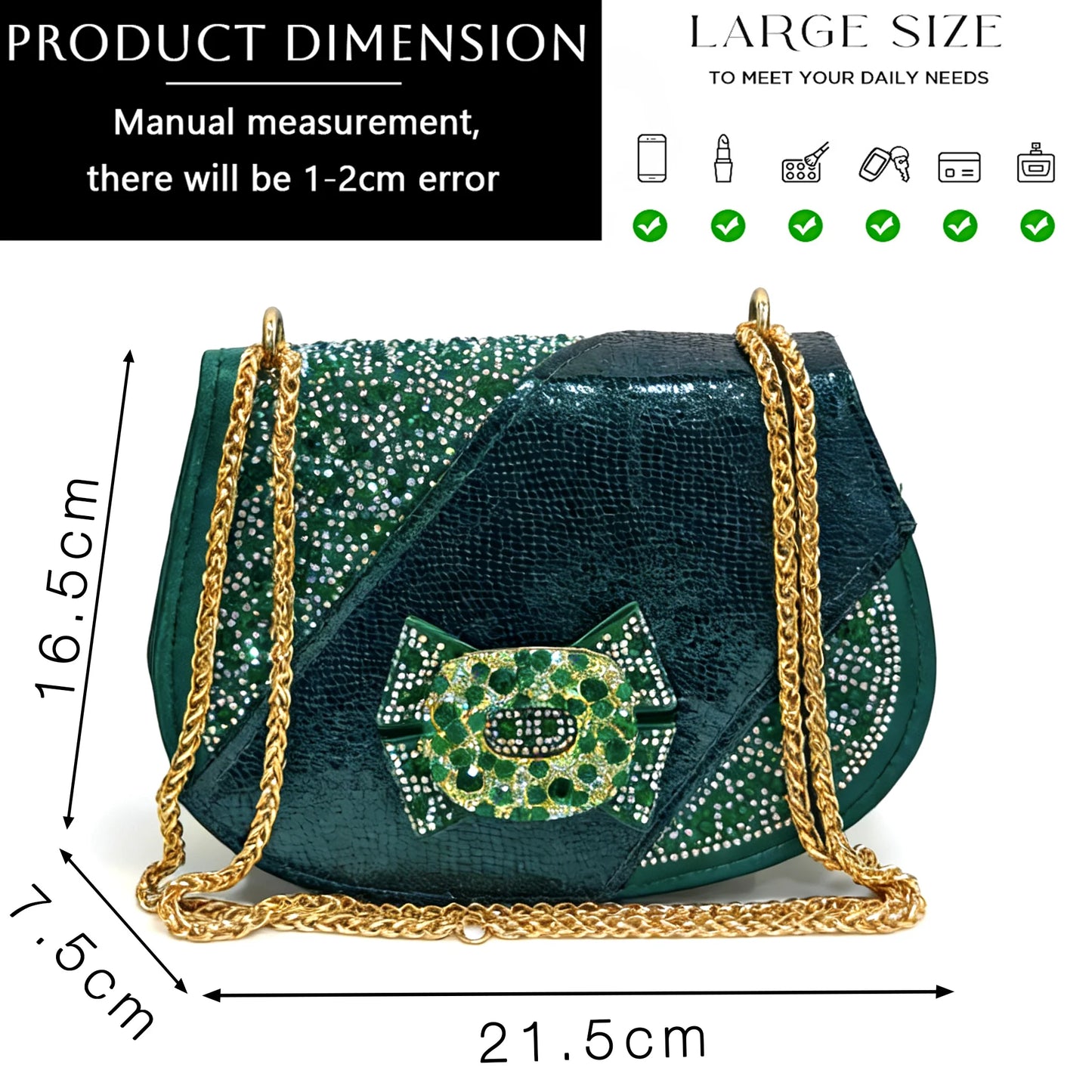 2026 Elegant Rhinestone Peep Toe High Heels for Women - Luxury Italian Dark Green Sandals with Coordinating Bag