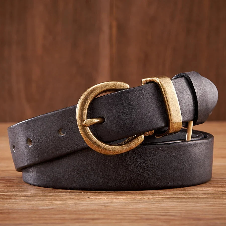 2.8CM Ladies Pure Cowhide High Quality Genuine Leather Belts for Women Brass Buckle Jeans Cowboy Waist Belt Luxury Designer