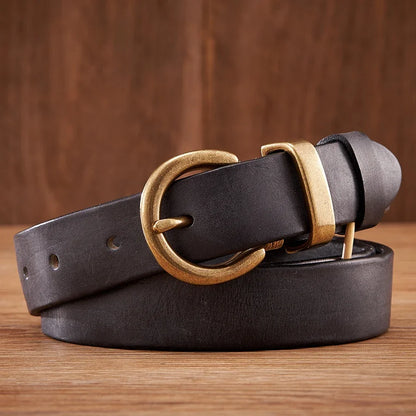 2.8CM Ladies Pure Cowhide High Quality Genuine Leather Belts for Women Brass Buckle Jeans Cowboy Waist Belt Luxury Designer