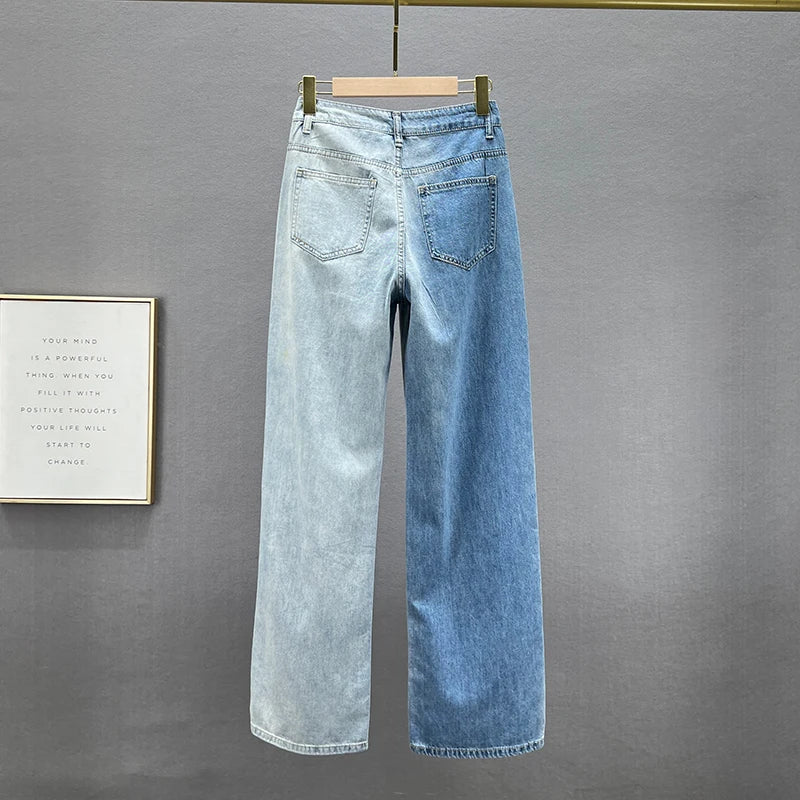 High Waist Wide Leg Jeans Women's Summer Loose Slimming Diamond Embedded Long Pants Break Hole Denim Pants Hong Kong Sle ...