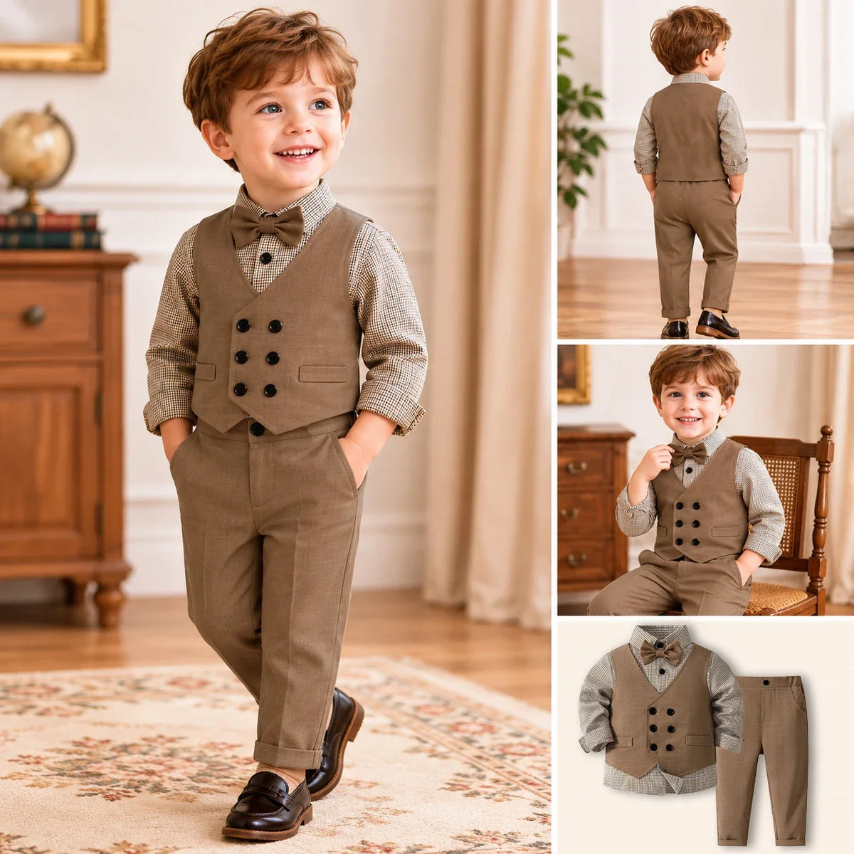 1-6 Years Formal Gentleman Vest Suit for Baby Boys Spring Autumn Kids Birthday Anniversary Clothing Sets Children Party Clothes