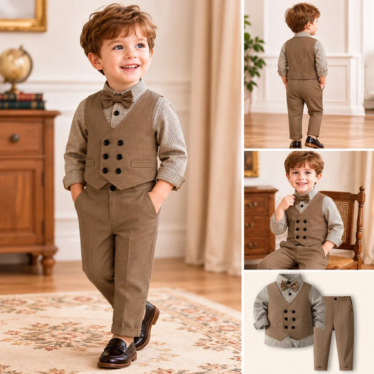1-6 Years Formal Gentleman Vest Suit for Baby Boys Spring Autumn Kids Birthday Anniversary Clothing Sets Children Party Clothes