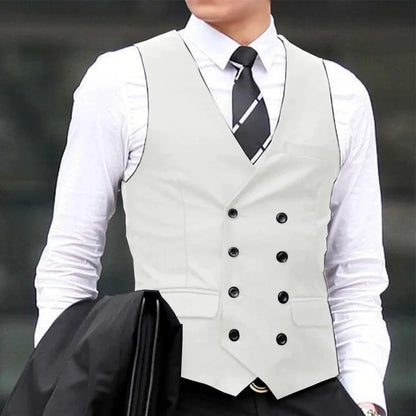Men Vest Black Solid Double Breasted Waistcoat For Wedding Business Casual Banquet Formal Occasions Work Men Suit Vest