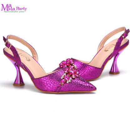 Wine Fashion Leisure Style 2025 New Coming Nigerian Women Shoes Matching Bag Set Pointed Toe High Quality  For Wedding Party