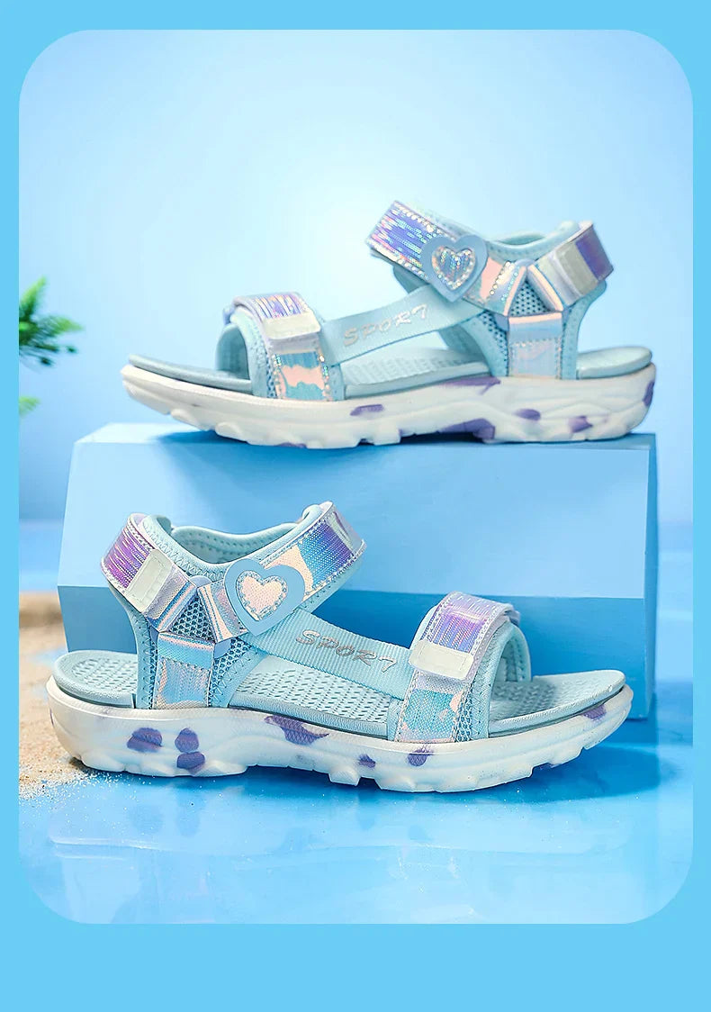Girls' LED Sandals Children's Toddler Sports Beach Blue Pink Girls' Soft Shining Shoes Outdoor Soft Anti-Slip Princess LED Shoe