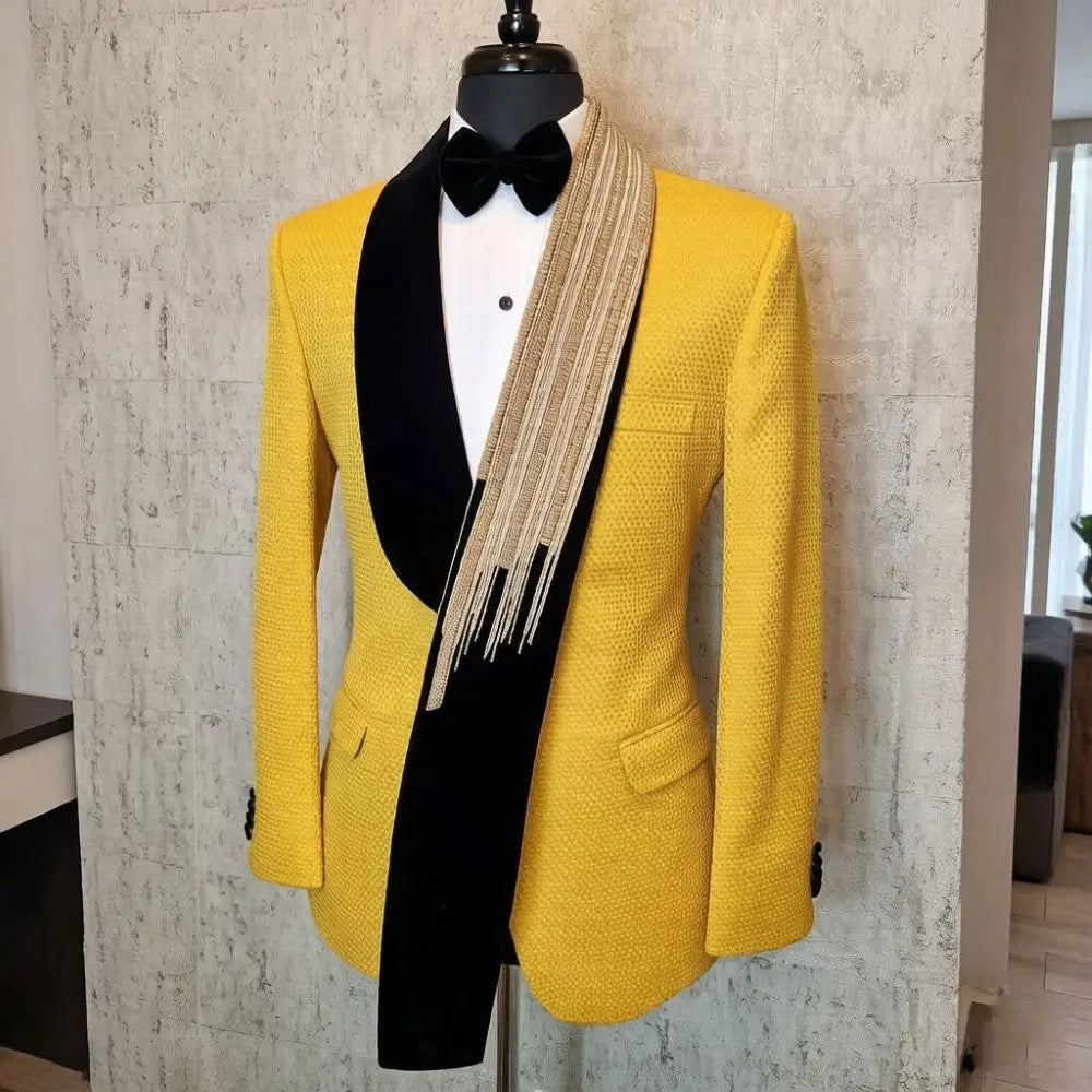 Men Slim Fit Suits 2 Pieces Wedding Prom Tuxedo Mix Match Beaded Shawl Lapel side flap pocket Groom Banquet Events Wear