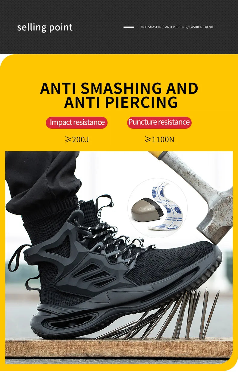 European Plus Size 50 Newest Design Men Wrok Safety Boots Anti-smash Steel Toe Cap Indestructible Construction Industry Shoes