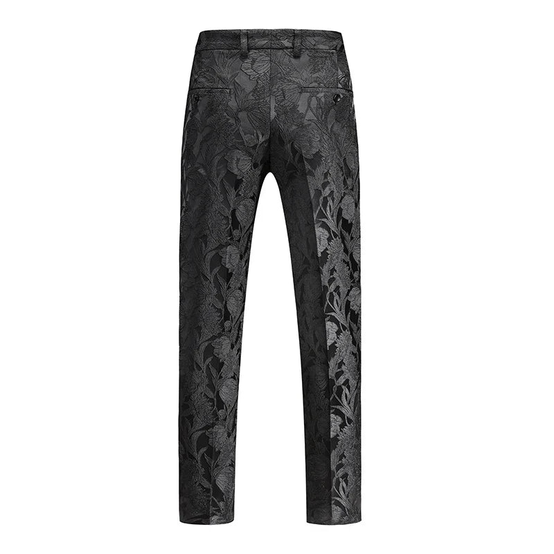Fashion Men Luxury Jacquard Suit Pants White / Black / Pink Trend Male Groom Wedding Prom Party Dress Trousers