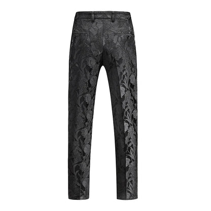 Fashion Men Luxury Jacquard Suit Pants White / Black / Pink Trend Male Groom Wedding Prom Party Dress Trousers