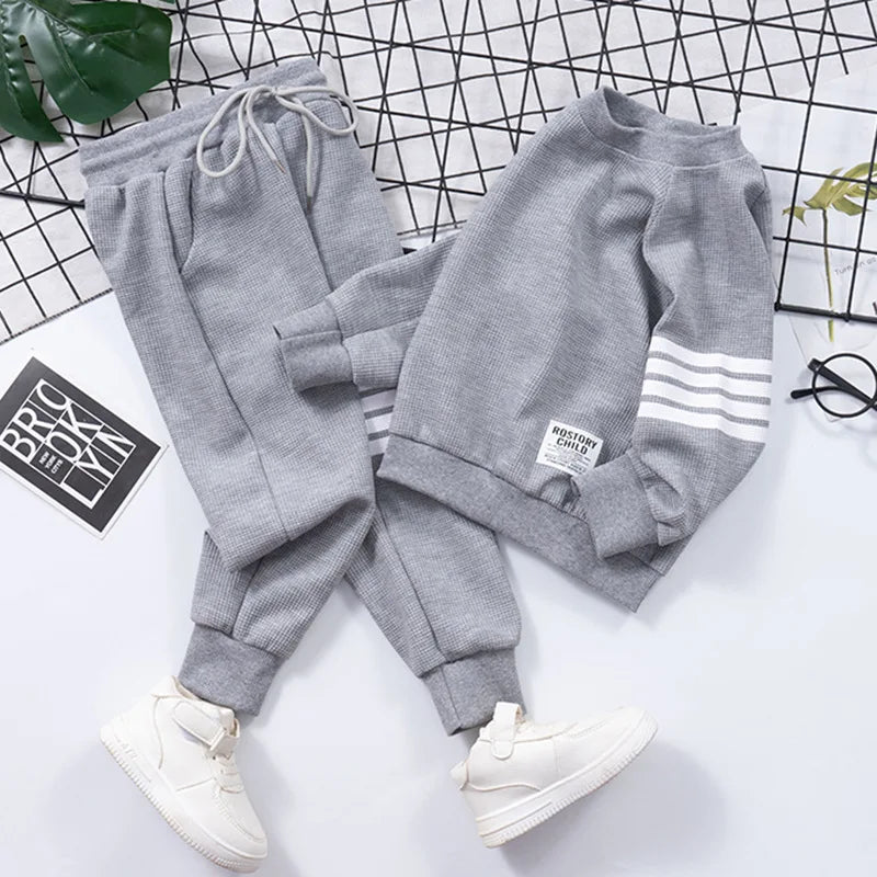 Spring Striped Baby Boys Workout Sweatshirt + Drawstring Sweatpant Sets Kids Tracksuit Child Jumper Pant Jogger Set 2-11 Years