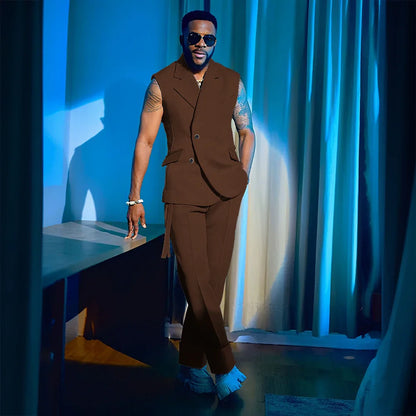 2025 Summer Hot 2 Pieces Jacket Pants Single Breasted Notch Collar High Quality Business Male Clothing Sleeveless Fashion