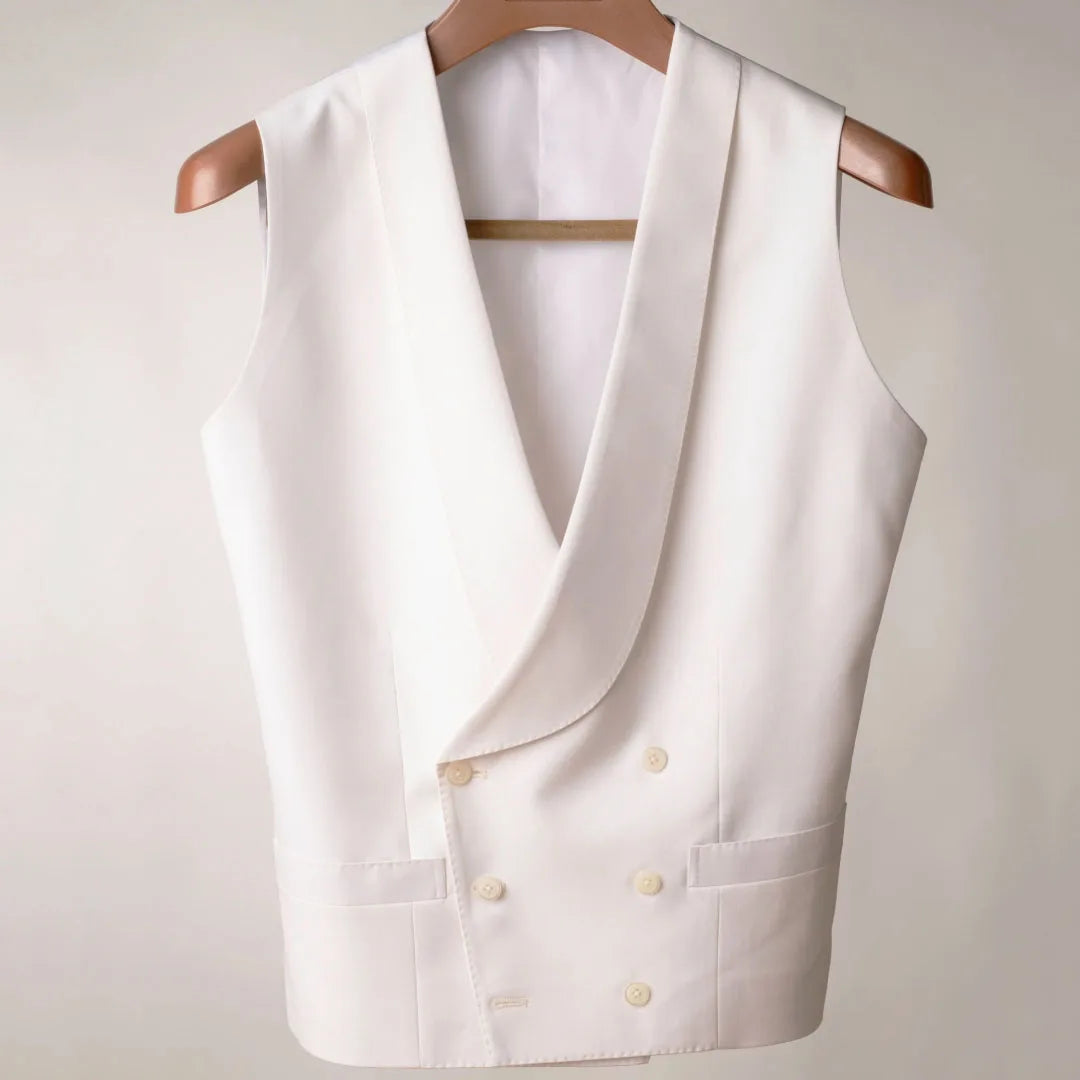 Men Vest White Double Button With Lapel Waistcoat For Wedding Banquet Business Party Office Work Casual Daily Men Suit Vest