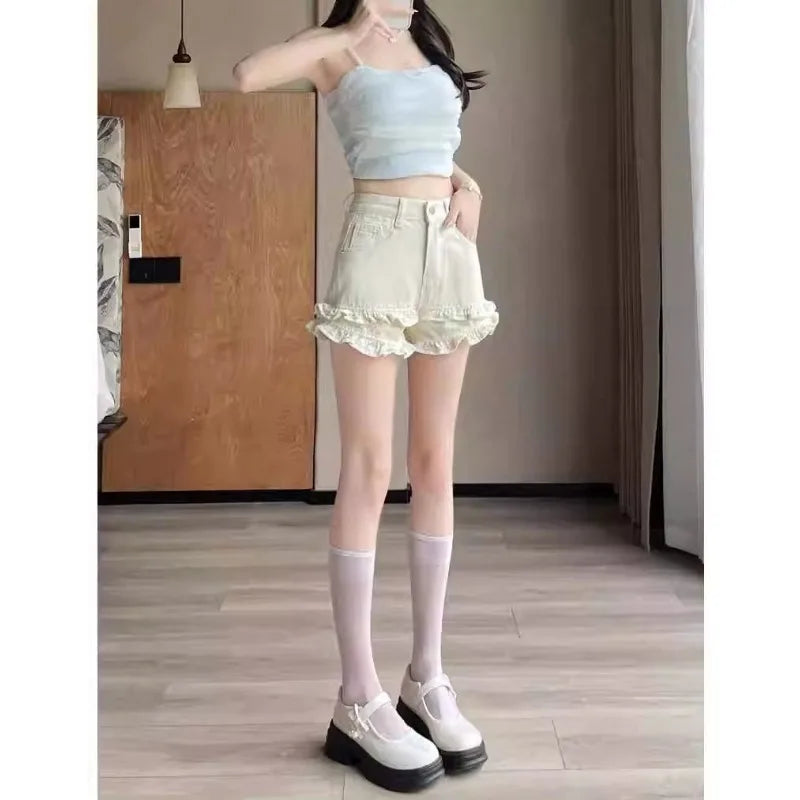 Denim Shorts 2025 Summer Thin High-waisted A-shaped Straight Hot Pants