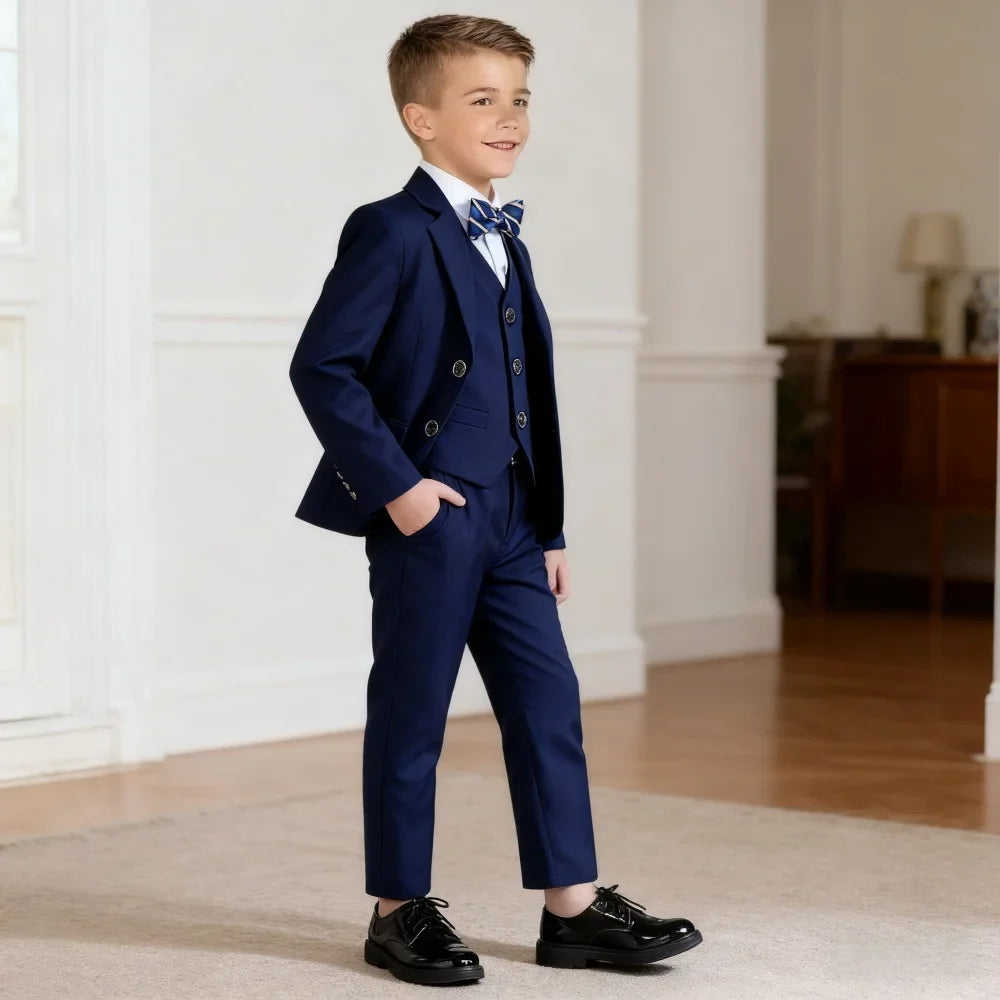 High Quality Navy Boys Suit For Wedding Teenager Kids Formal Ceremony Tuxedo Dress Children Photography Blazer Party