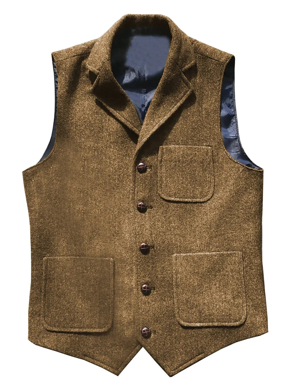 Men Vest Brown With Lapel Pocket Single Button Waistcoat For Wedding Birthday Formal Business Casual Banquet Work Men Suit