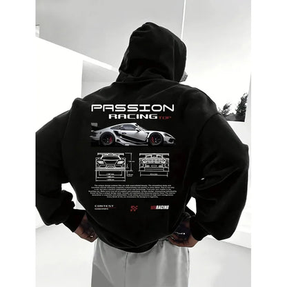 2025 Popular Digital Pattern Men's Hooded Sweatshirt Car-Themed Design American-Style Casual Sports Long-Sleeved Shirt