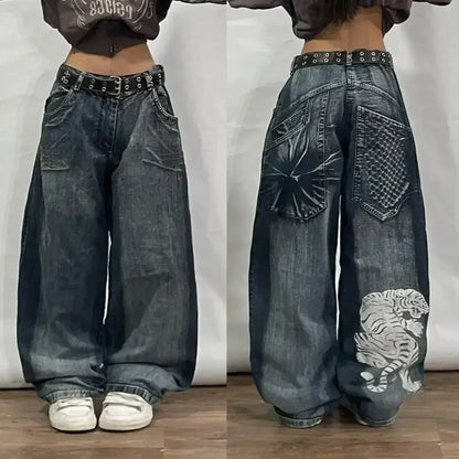 Southpole Baggy Jeans Mens Hip-Hop Multiple Pockets Overalls Retro Embroidery Harajuku Street Wear Oversized Printed Denim Pants