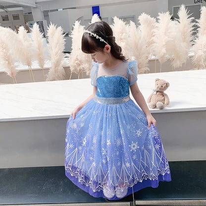 Kids Girl Cosplay Elsa Princess Costume Luxury Sequins Birthday Prom Gown Fancy Carnival Toddler Clothing Halloween Role Playing