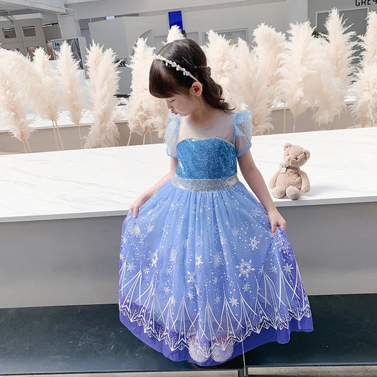 Kids Copslay Elsa LED Light Up Costume Girls Birthday Party Role Playing Princess Dress with Cape Fancy Carnival Halloween Dress