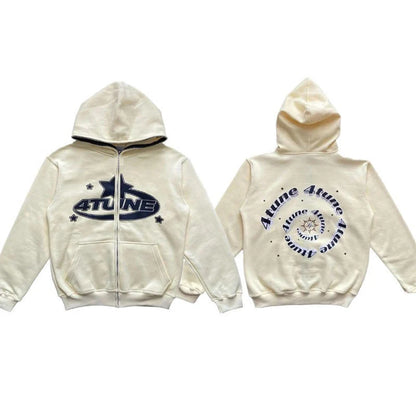New Clothes Star Letter Print Retro Oversized Hoodie Women Y2K Street Hip-Hop Color Harajuku Casual Zipper Women Sweatshirt