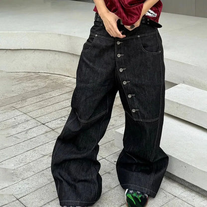 2 Piece Korean Retro Men'S Jeans Spring And Autumn Styles Loose Wide Leg Pants Casual Straight Leg Pants Floor Length Pants