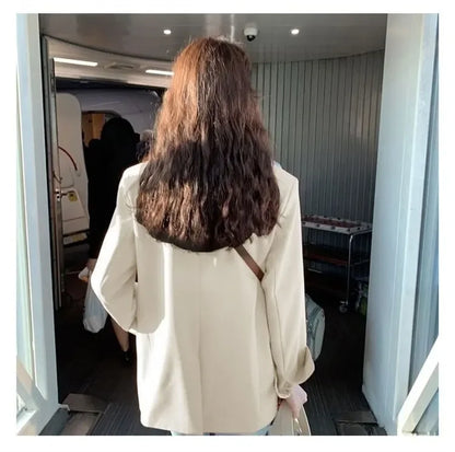 Chic Black Women's Short Suit Jacket Korean Style Casual High-End Feeling Spring Autumn New Fashion Polyester Fiber Coat